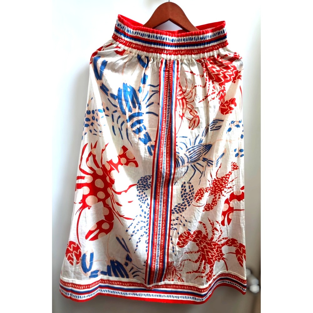 Rachel Zoe Lobster Skirt XS Long FUN Red/Cream/Cobalt/Pink Banded & Striped - Picture 1 of 9